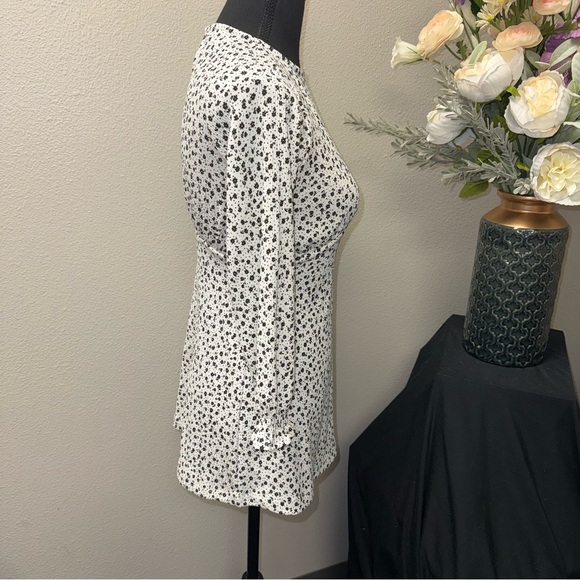 NWT ZARA Junior Black White Floral Ribbed Dress Long Sleeve Fit & Flare Size 9 - Picture 4 of 10